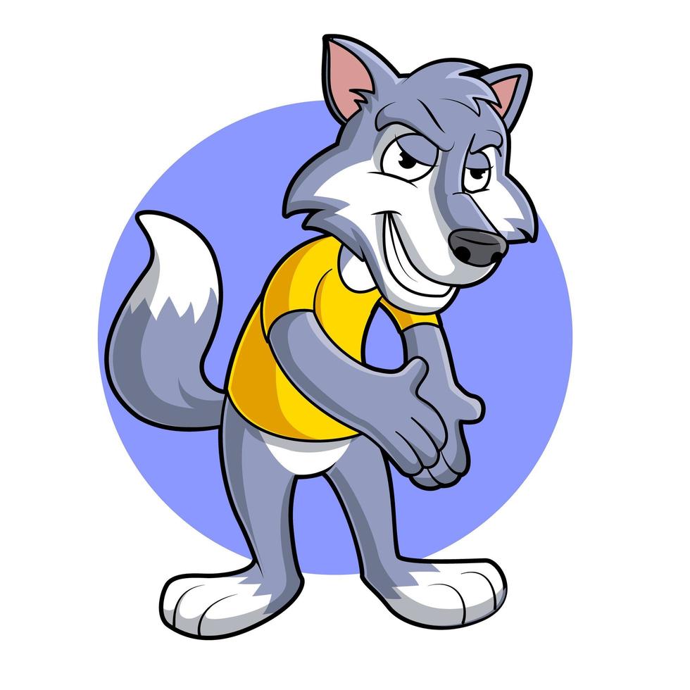 cute mascot cartoon bad wolf with evil expression good graphic antagonist vector