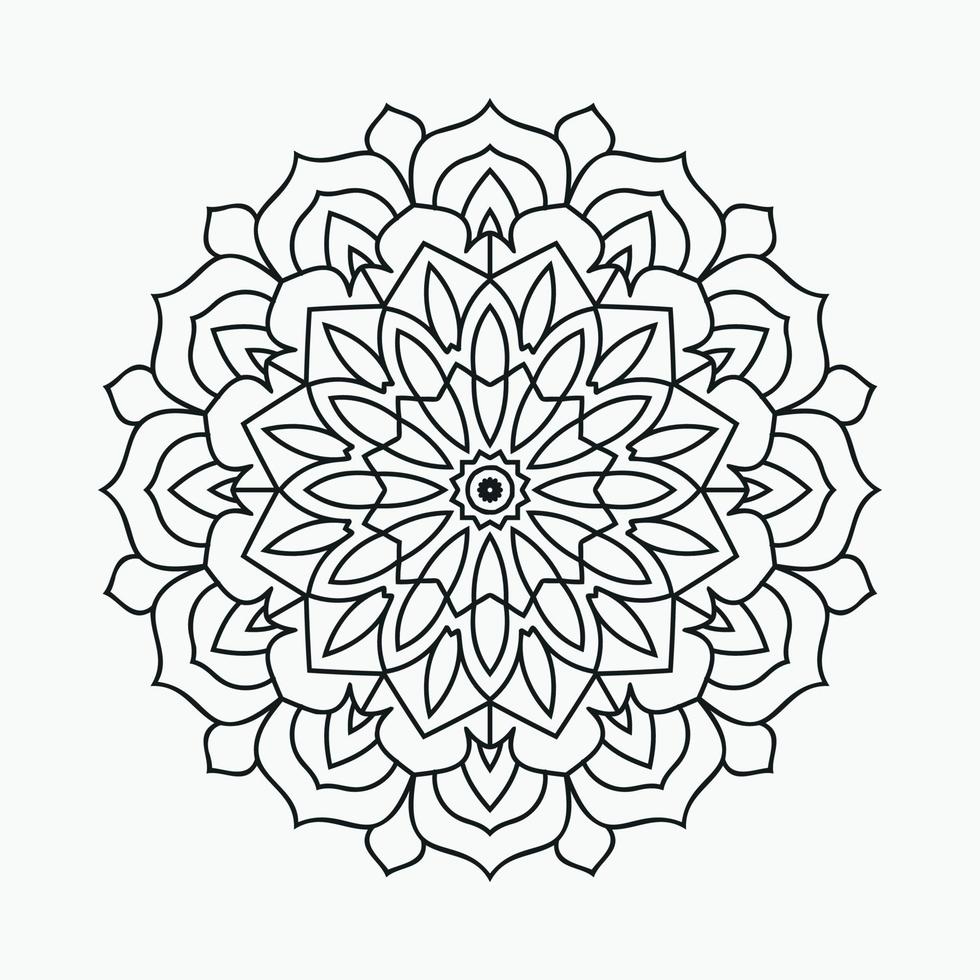 Mandala coloring page line art vector. Flower mandala pattern in Arab style. Circular black and white mandala vector for coloring pages. Vintage floral mandala in Arabic pattern. Kids coloring page.