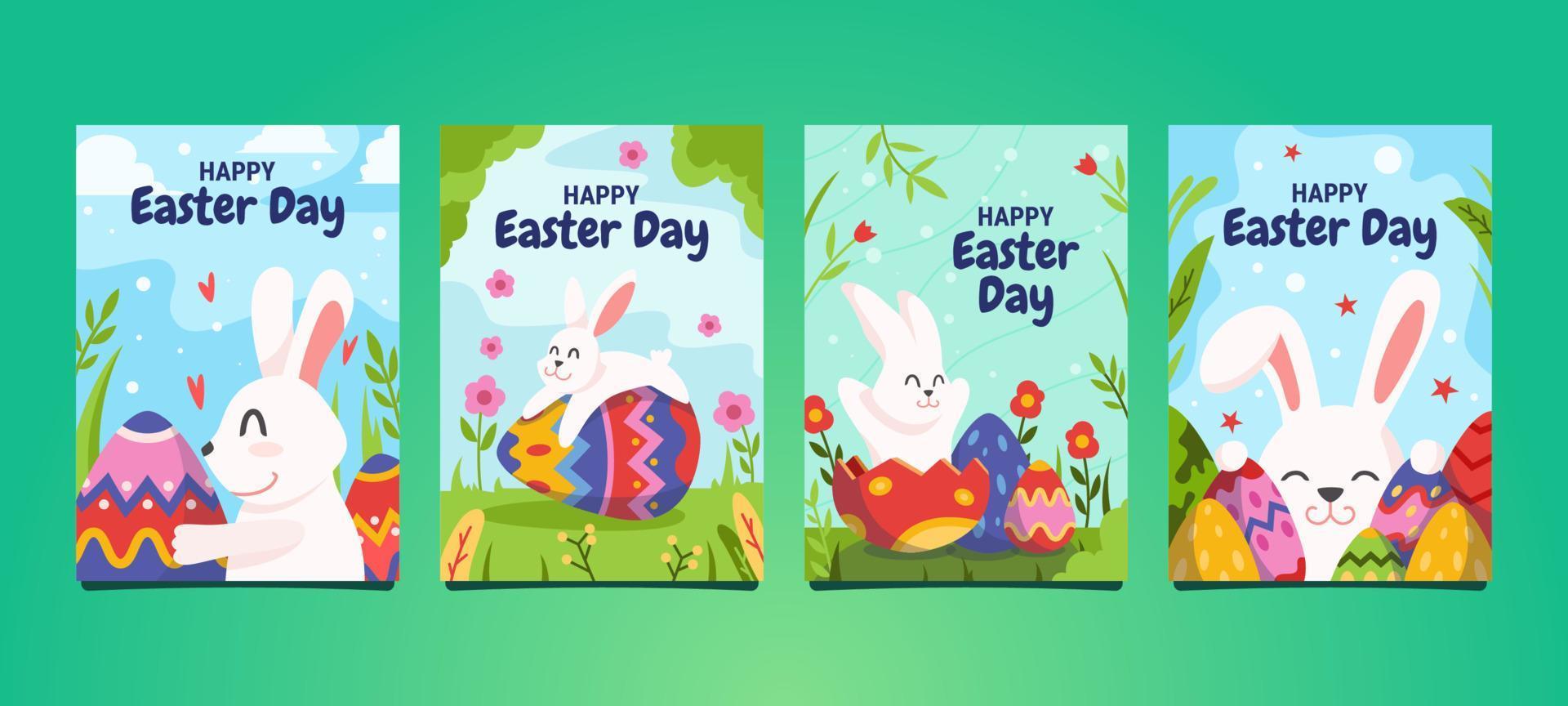 lindo conejito celebrando pascua en tarjeta de saludos vector