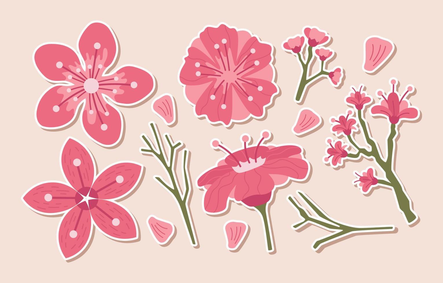 Spring Cherry Blossom Stickers for Journal Notes vector