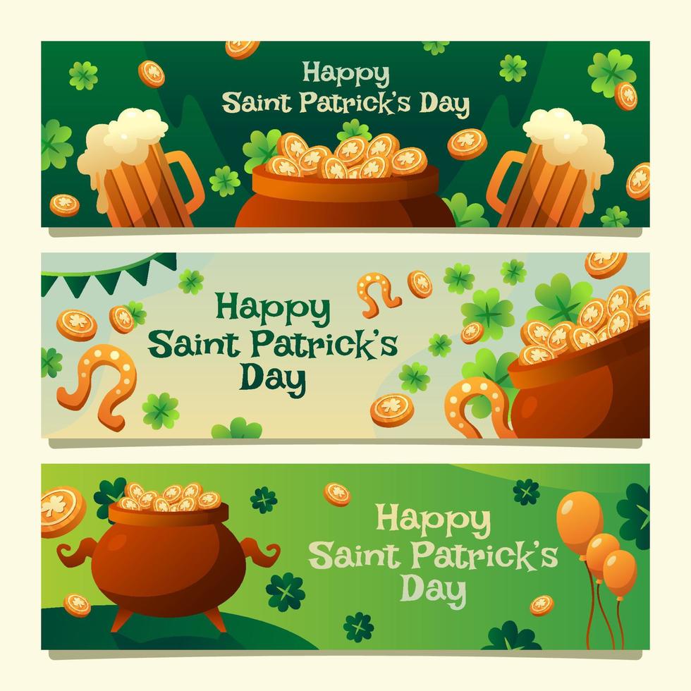 olla de oro en la colección de pancartas del día de san patricio vector