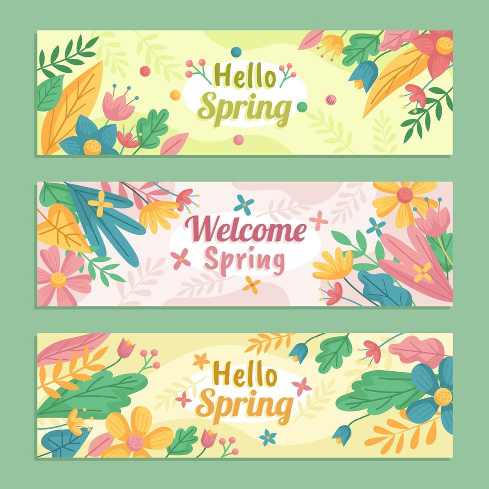 Spring Elements of Floral Banner Set vector