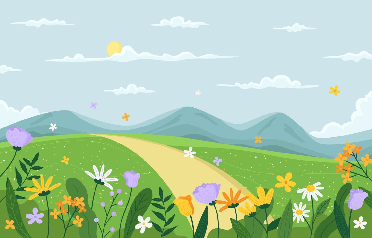 fondo de primavera de naturaleza floral y montaña vector