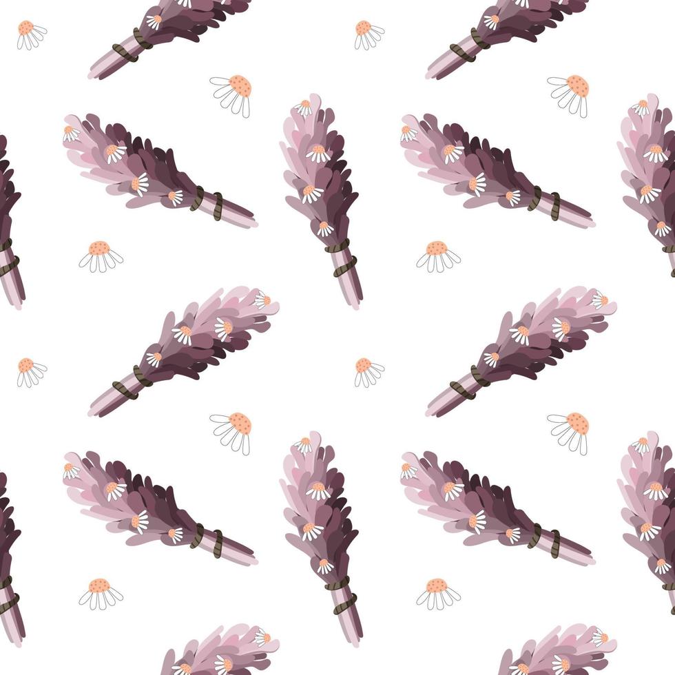Seamless pattern with herbal smudge stick and white flowers vector