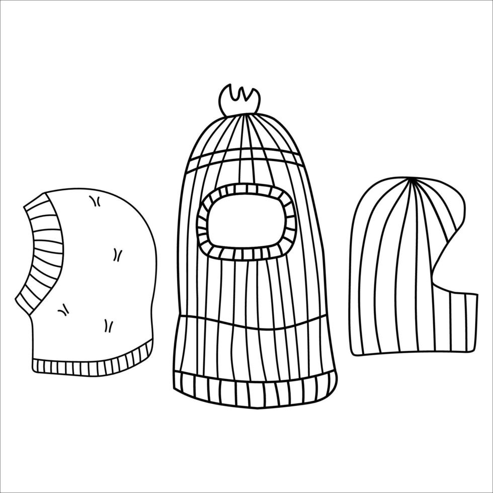 Balaclava hat trendy knitted accessories black and white line art vector design