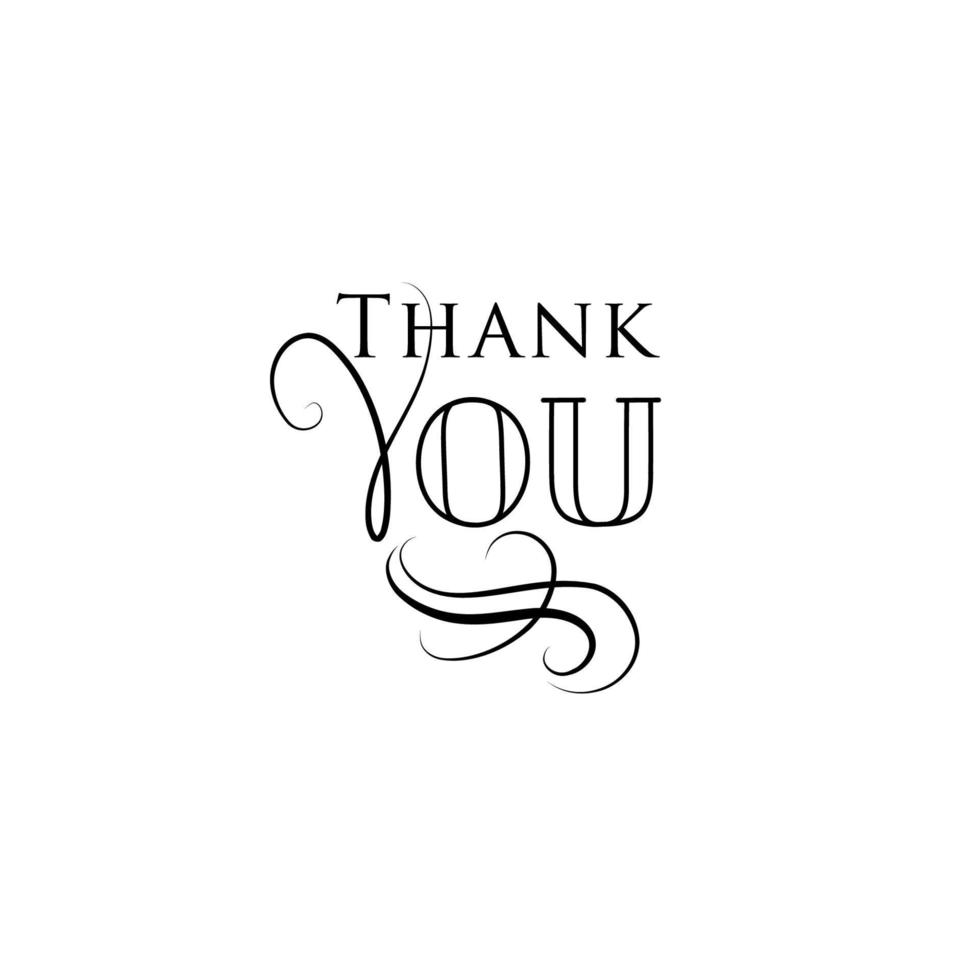 Thank you card, handwritten lettering, calligraphic line vignette decorated text for card design vector