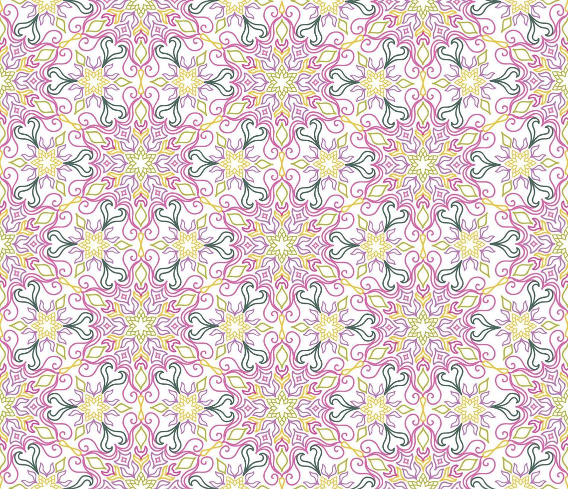Abstract fractal eamless pattern. Arabic line ornament with star floral mandala shapes. vector