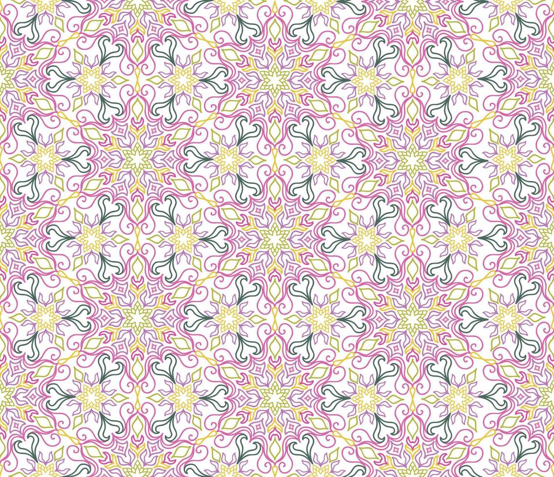 Abstract fractal eamless pattern. Arabic line ornament with star floral mandala shapes. vector