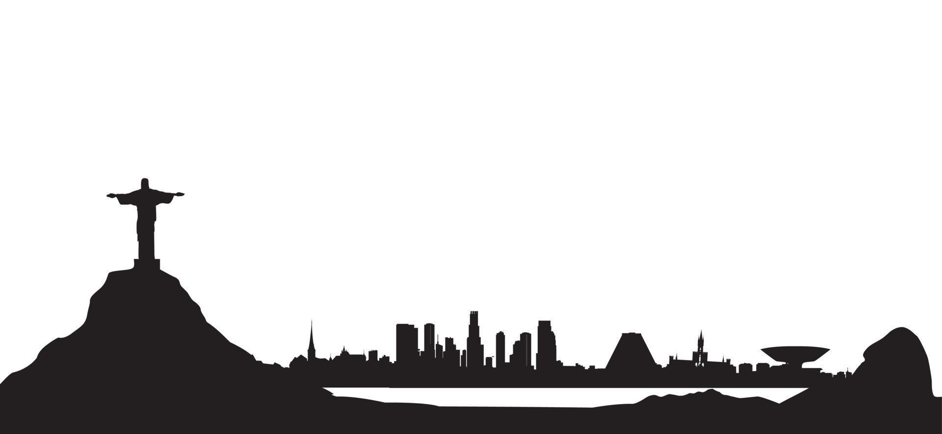 Rio de Janeiro city lagoon skyline. Cityscape silhouette with mountains. Urban background vector