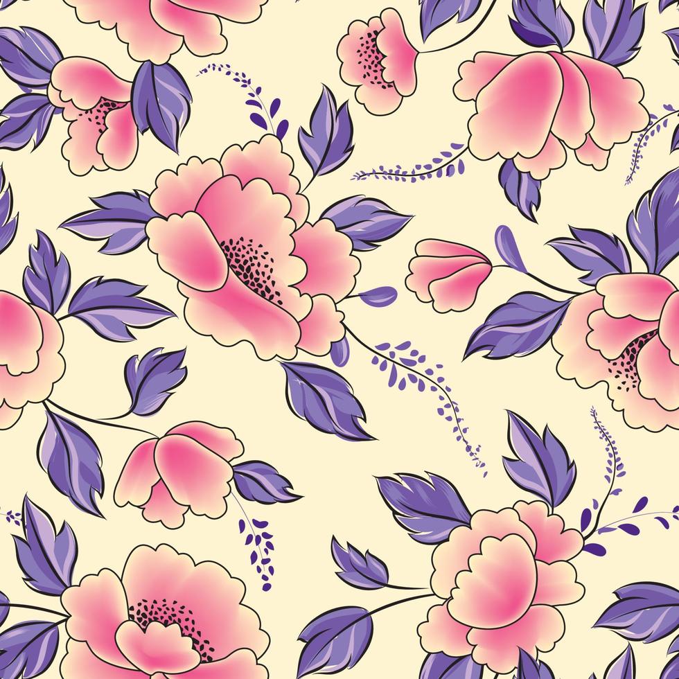 Floral seamless pattern. Flowers with leaves ornamental background. Flourish nature garden texture vector