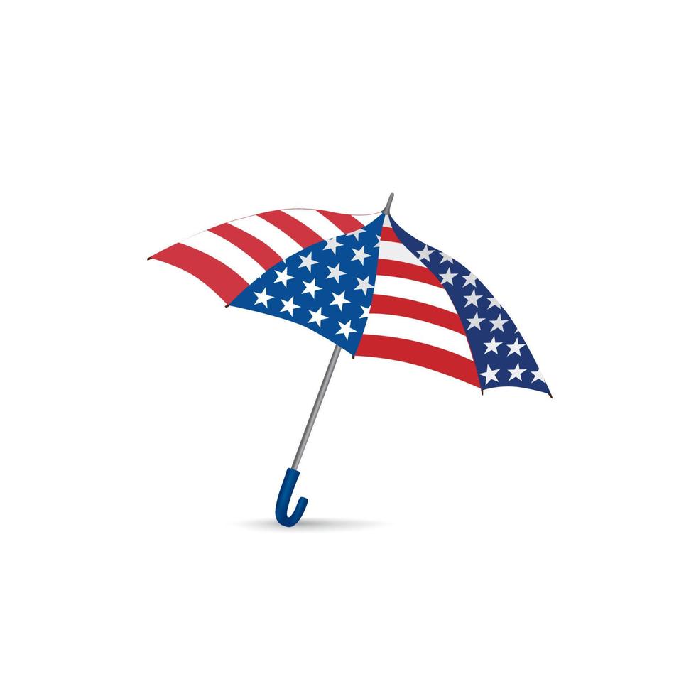 USA flag colored umbrella. Season american fashion accessory. Travel USA sign vector