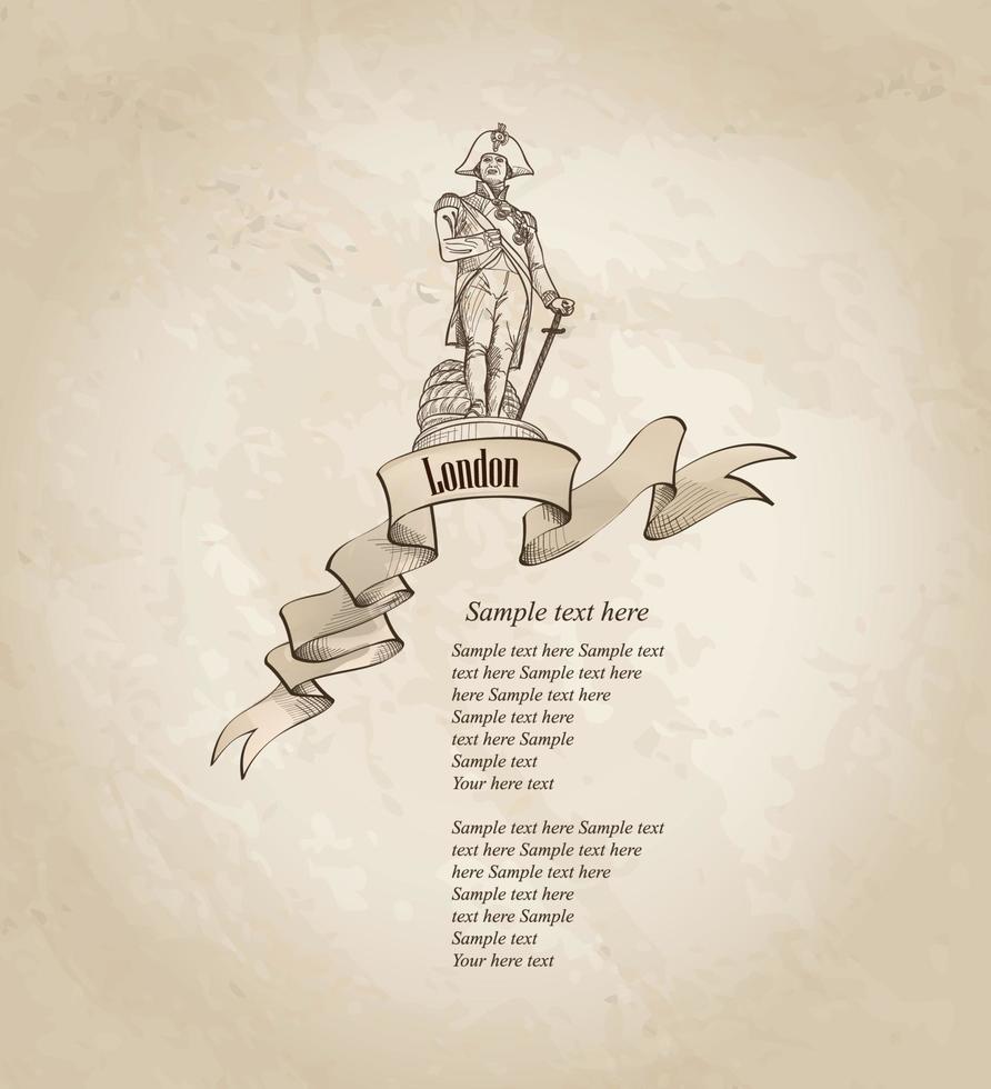 London symbol vintage travel background with copy space. Admiral Nelson statue colunm on Trafalgar Square, London, England, UK. vector