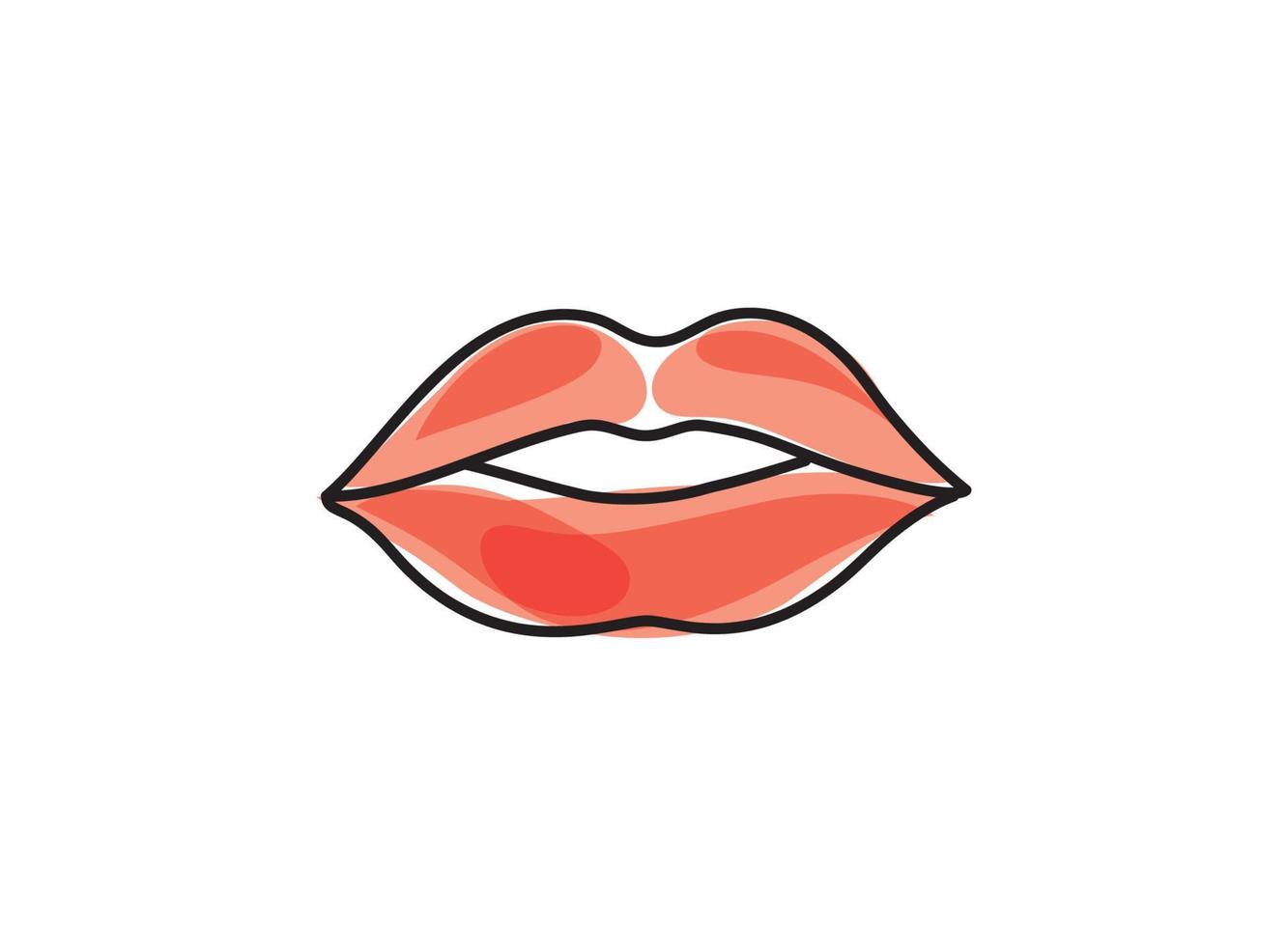 Lips female. Sexy red lips line drawn illustration. Beautiful Woman lips logo in pastel color. Design concept good for logo, card, banner, poster, flyer vector