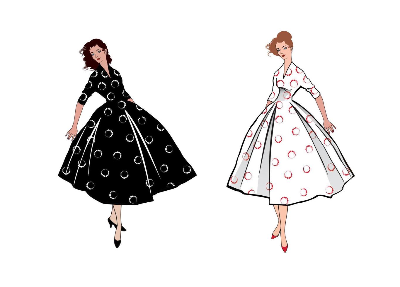 chicas vestidas a la moda con estilo estilo años 50 años 60. fiesta vestidos de