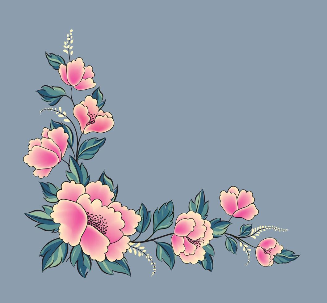 fondo floral. borde de guirnalda decorativa de ramo de rosas de flores. florecer el diseño floral del marco de la tarjeta de felicitación de primavera. rincón floral ornamental en un estilo diferente. vector