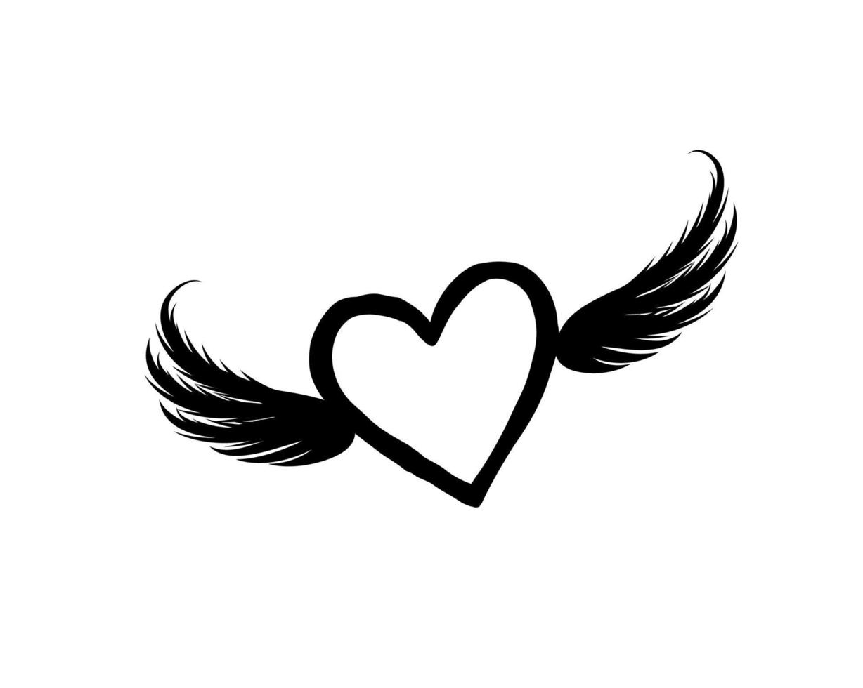 Love heart with wings. Valentine day icon. Lost love sign. Good for tattoo vector