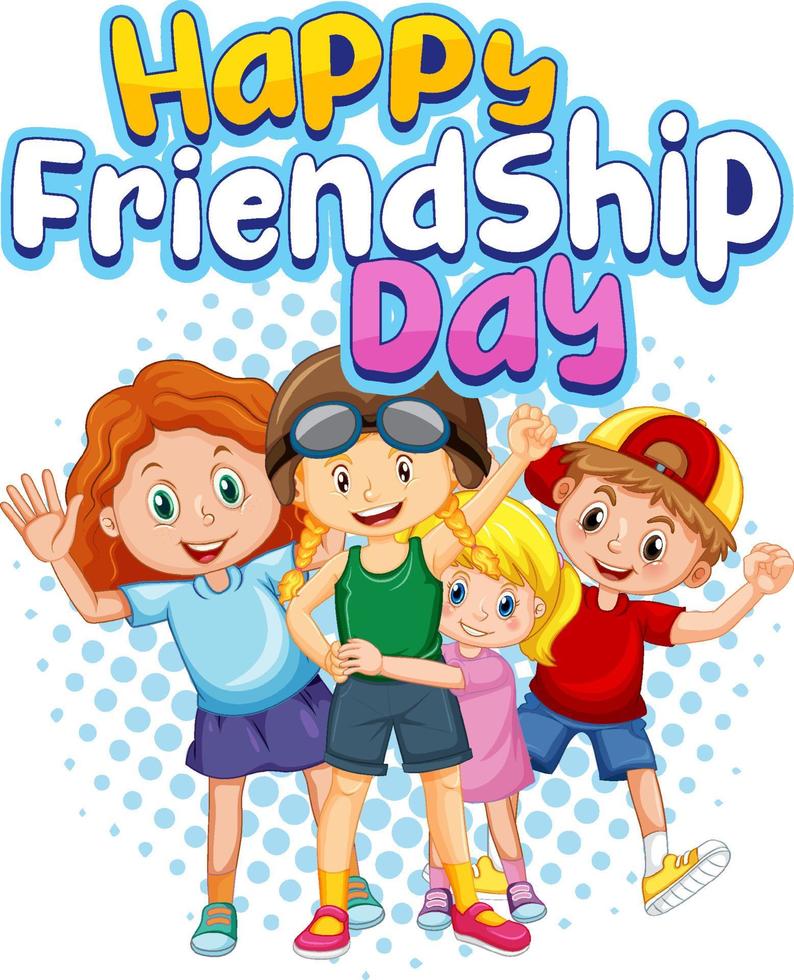 Happy Friendship Day with children group in cartoon style vector