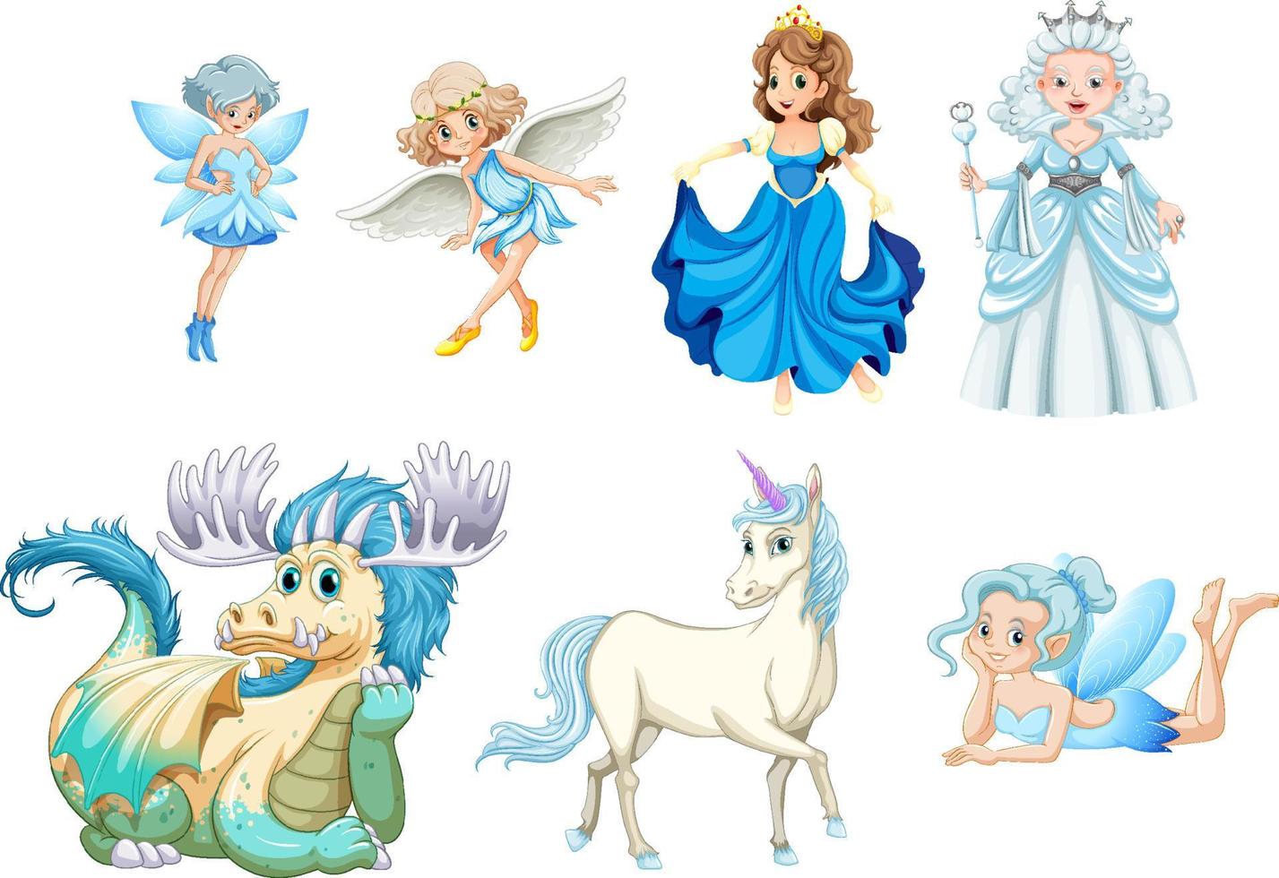 Set of fairy tale cartoon characters vector