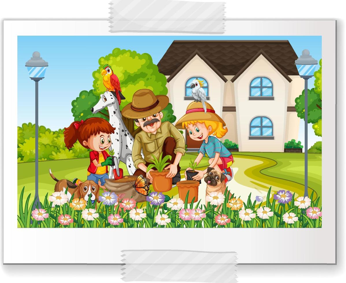 Cartoon family photo isolated on white backgound vector