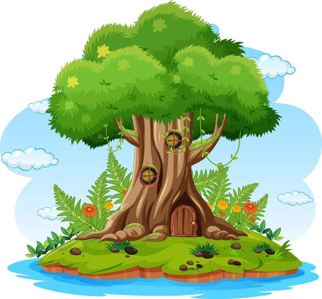 Fantasy tree house inside tree trunk vector