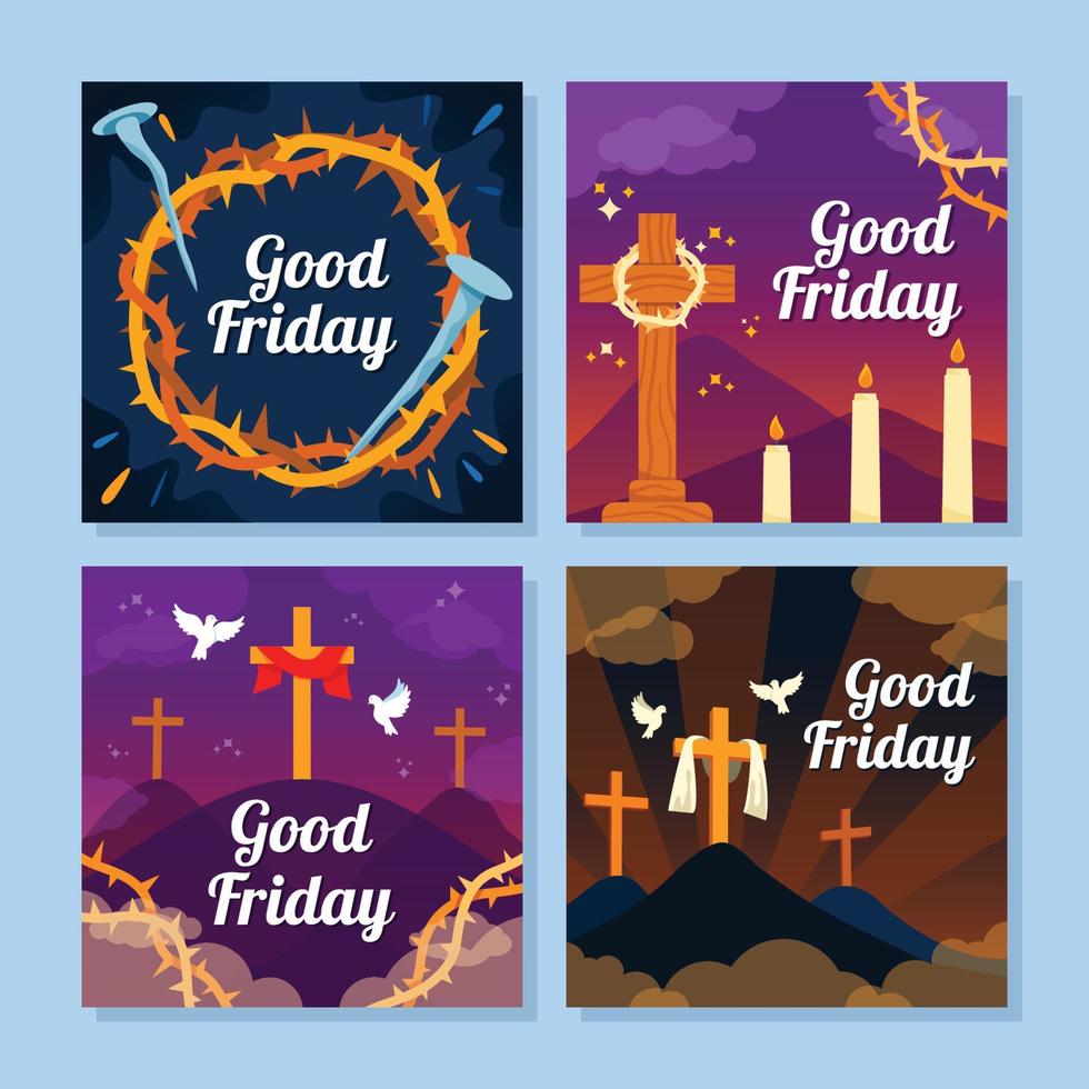 Set of Good Friday Social Media Posts vector