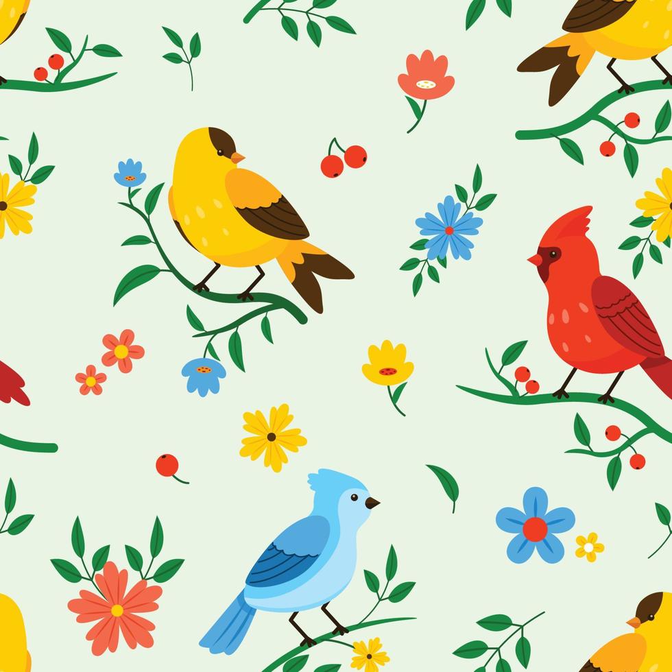Seamless Pattern of Spring Birds vector