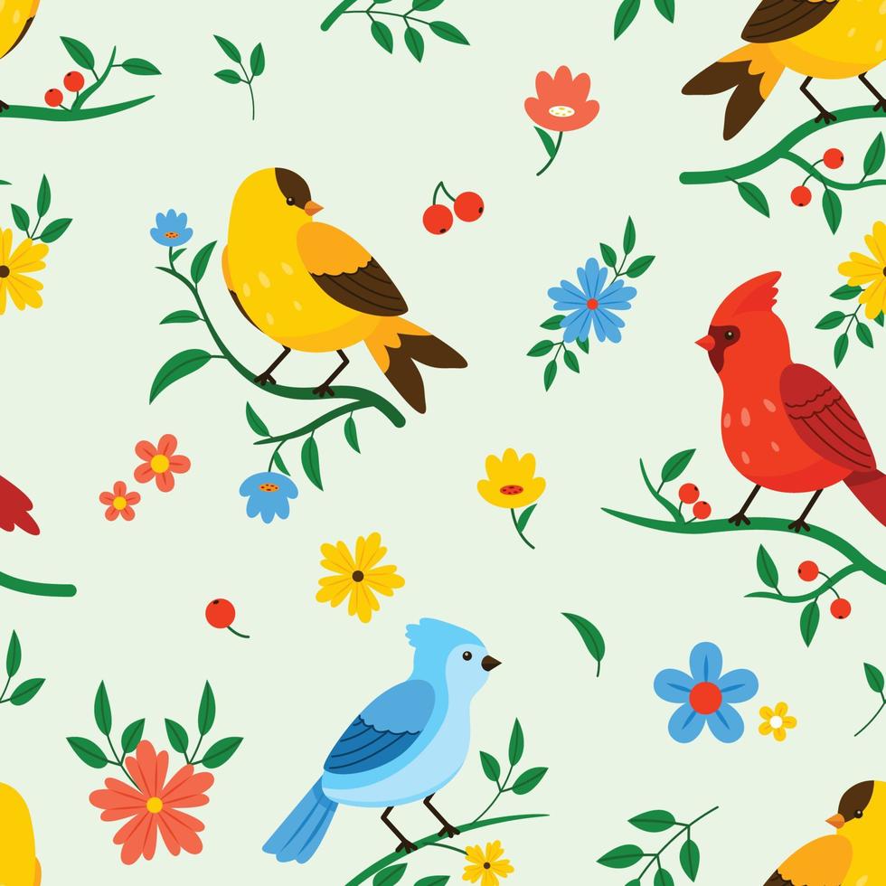 seamless, patrón, de, primavera, aves vector