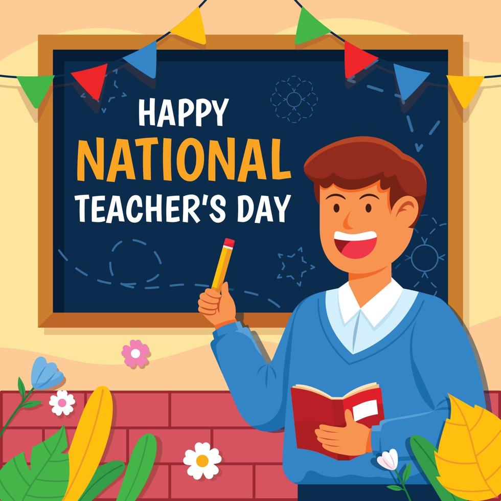 Cheerful Teacher on National Teachers Day vector