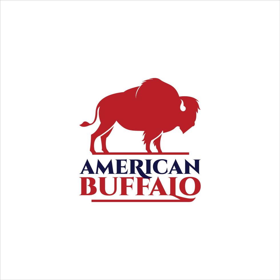 plantilla de diseño de logotipo animal con búfalo americano en insignia roja retro vector