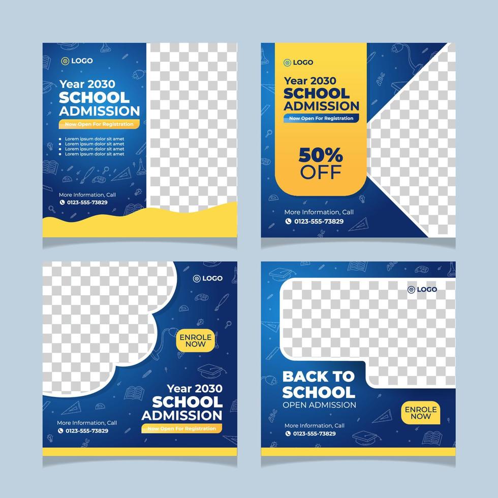 Set of School Admission Social Media Post Template vector