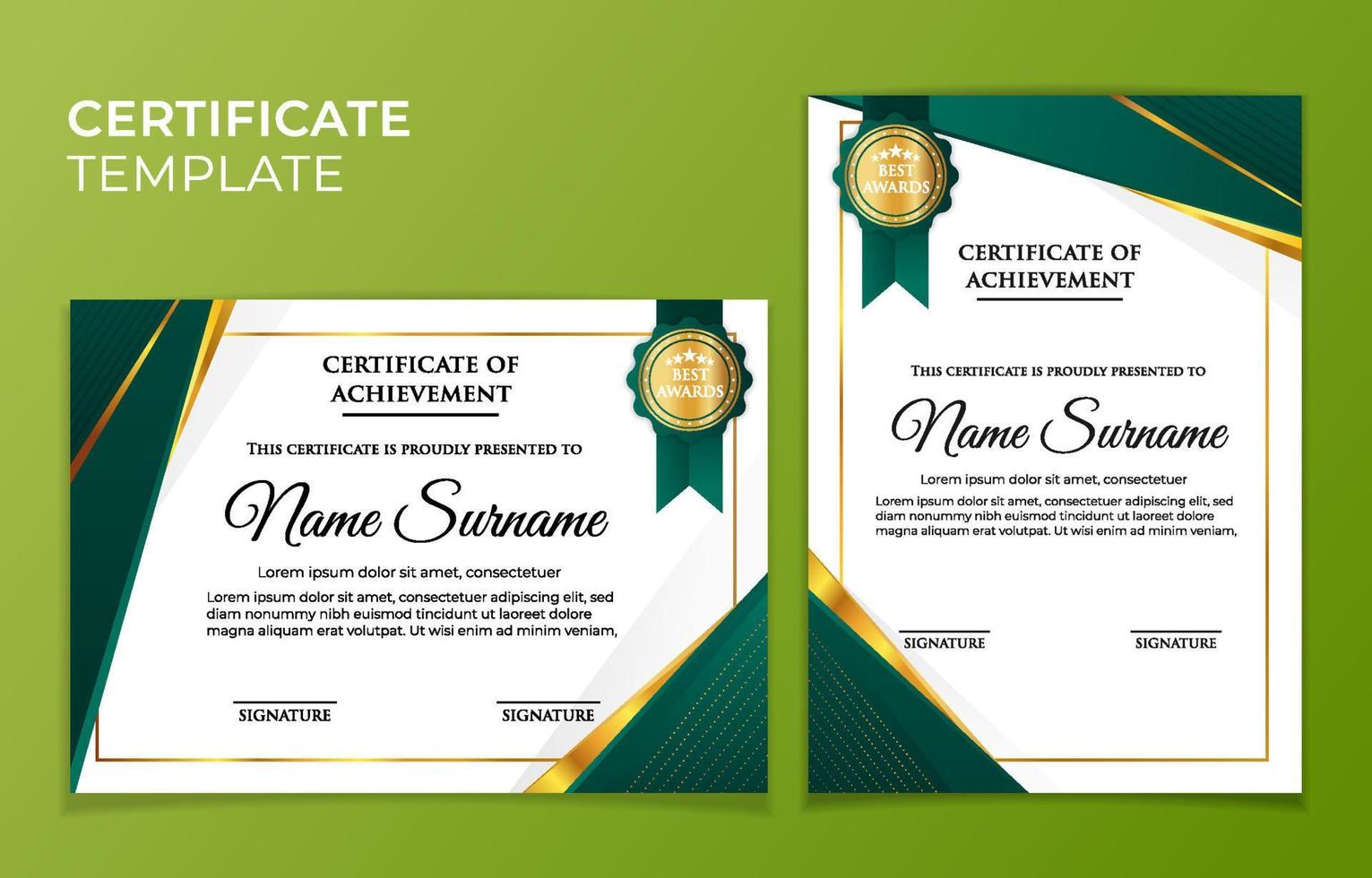 Green Certificates of Achievements for Seminar University Templates vector