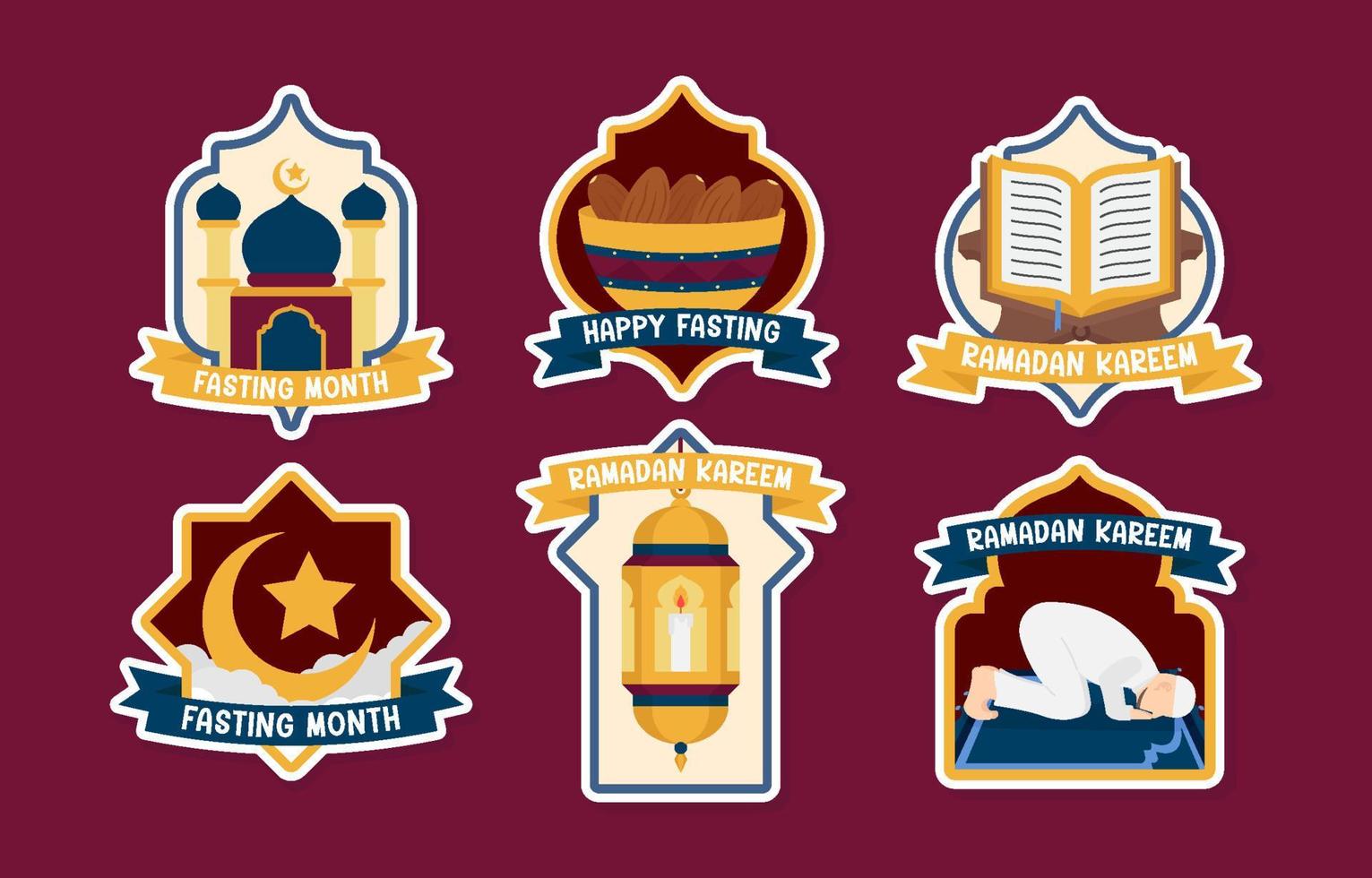 Ramadan Fasting Month Sticker Label Set vector