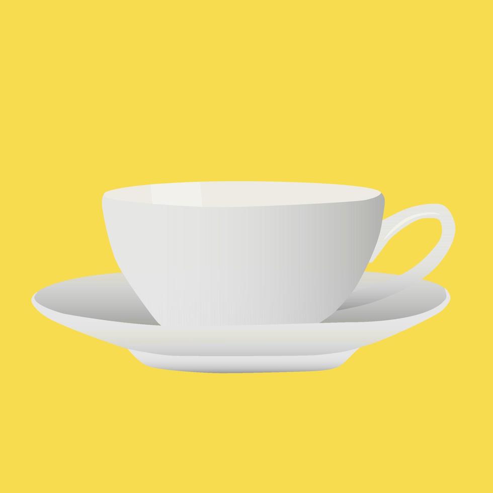 taza de té aislada en un fondo amarillo. vector