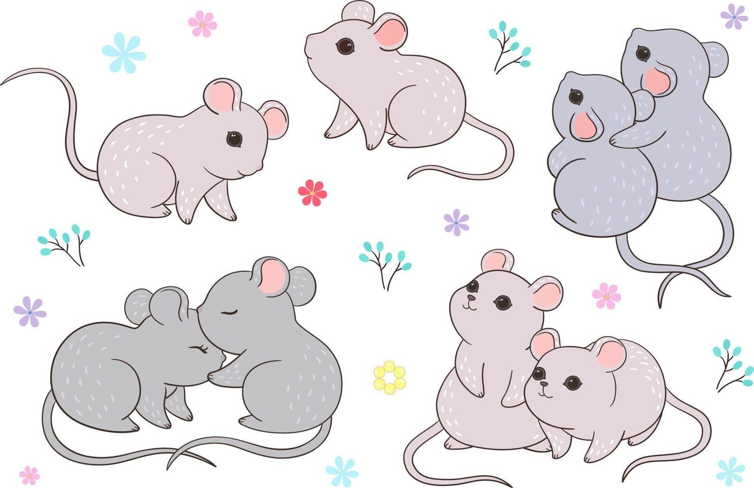 Cute little mouse in various actions vector