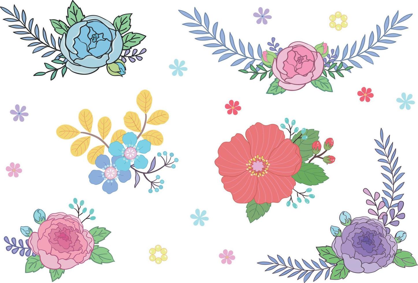 Flowers and leaves combined into various flower clusters vector