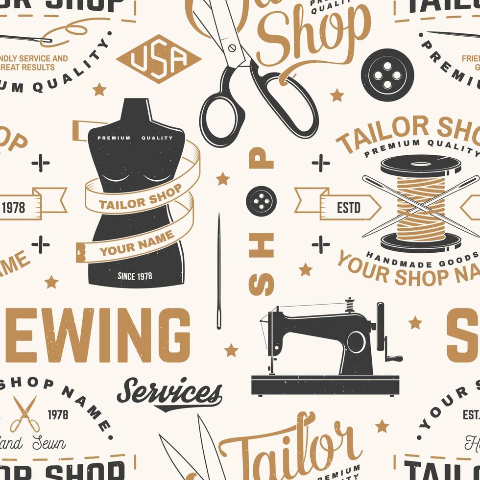 Tailor shop seamless pattern or background. Vector. Concept for sewing shop business. Design with sewing accessories silhouette. vector