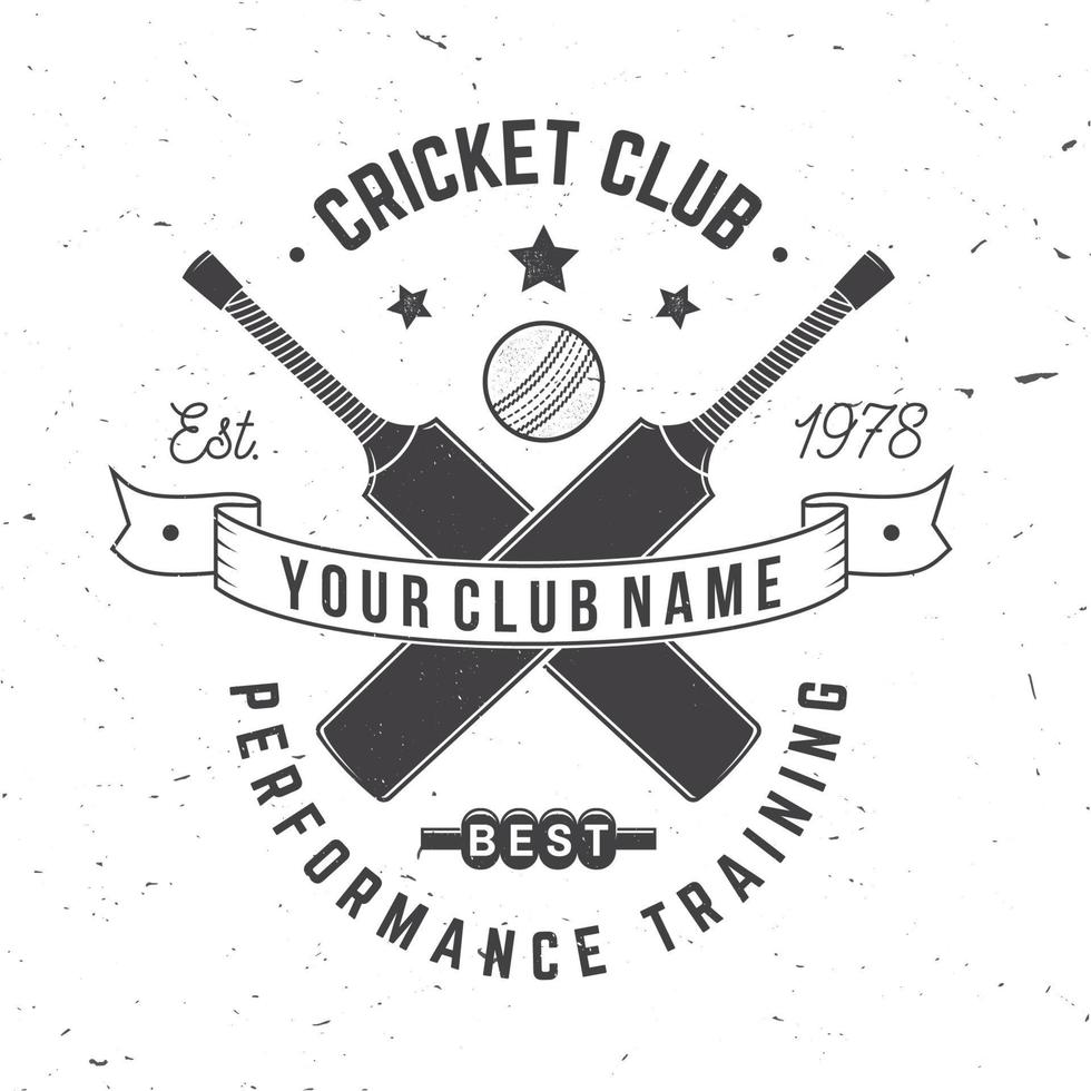 insignia del club de críquet. vector. concepto para camisa, estampado, sello o camiseta. diseño de tipografía vintage con bate de cricket y silueta de pelota. vector