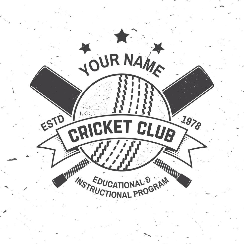 insignia del club de críquet. vector. concepto para camisa, estampado, sello o camiseta. diseño de tipografía vintage con bate de cricket y silueta de pelota. vector
