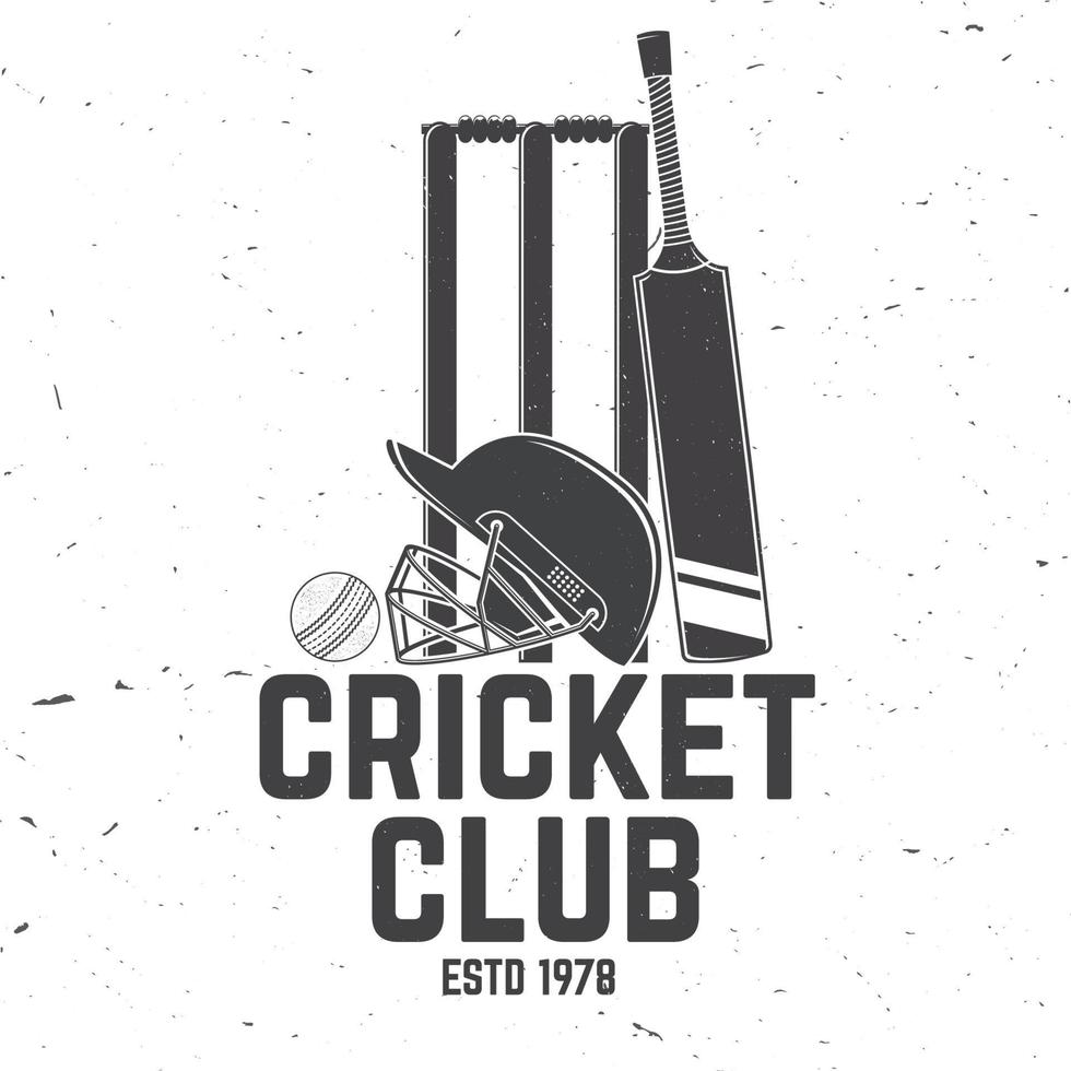 Cricket club badge. Vector. Concept for shirt, print, stamp or tee. Vintage typography design with wicket, bail, helmet and cricket ball silhouette. Templates for sports club. vector