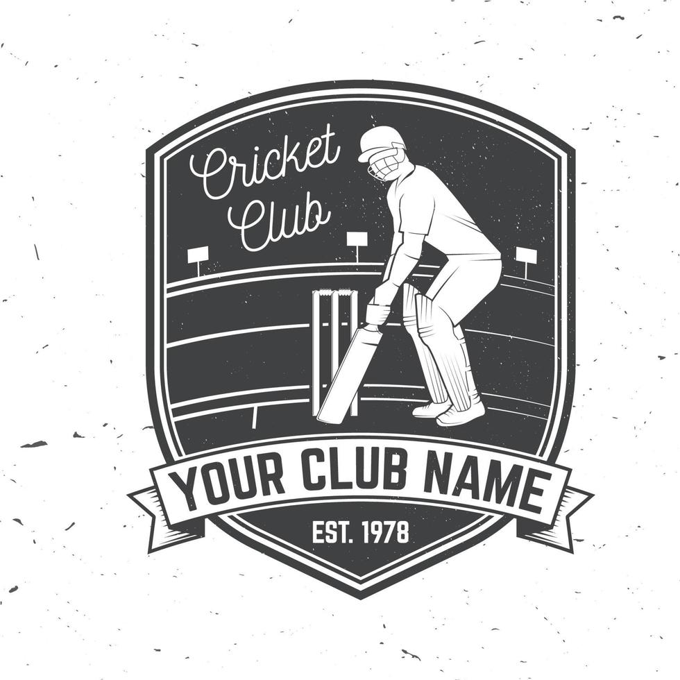 Cricket club badge. Vector. Concept for shirt, print, stamp or tee. Vintage typography design with cricket batsman silhouette. Templates for sports club. vector