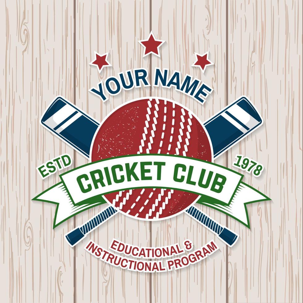 insignia del club de críquet. vector. concepto para camisa, estampado, sello o camiseta. diseño de tipografía vintage con bate de cricket y silueta de pelota. vector