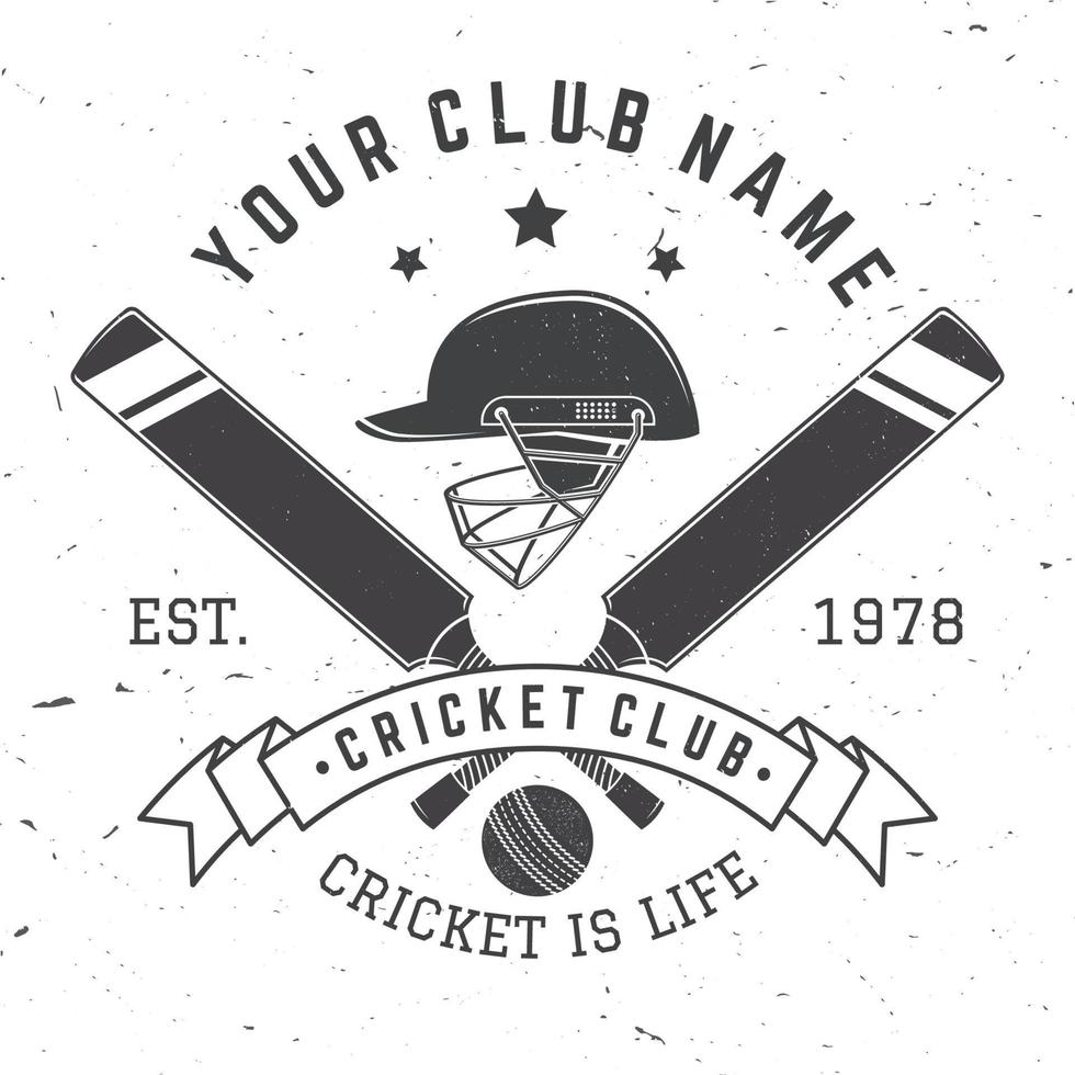 insignia del club de críquet. vector. concepto para camisa, estampado, sello o camiseta. diseño de tipografía vintage con bate de cricket, casco y silueta de pelota. plantillas para club deportivo. vector