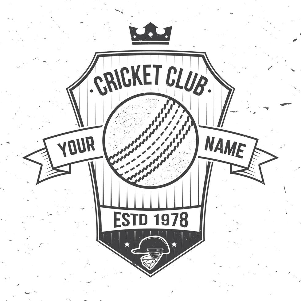 insignia del club de críquet. vector. concepto para camisa, estampado, sello o camiseta. diseño de tipografía vintage con bate de cricket y silueta de casco. plantillas para club deportivo. vector