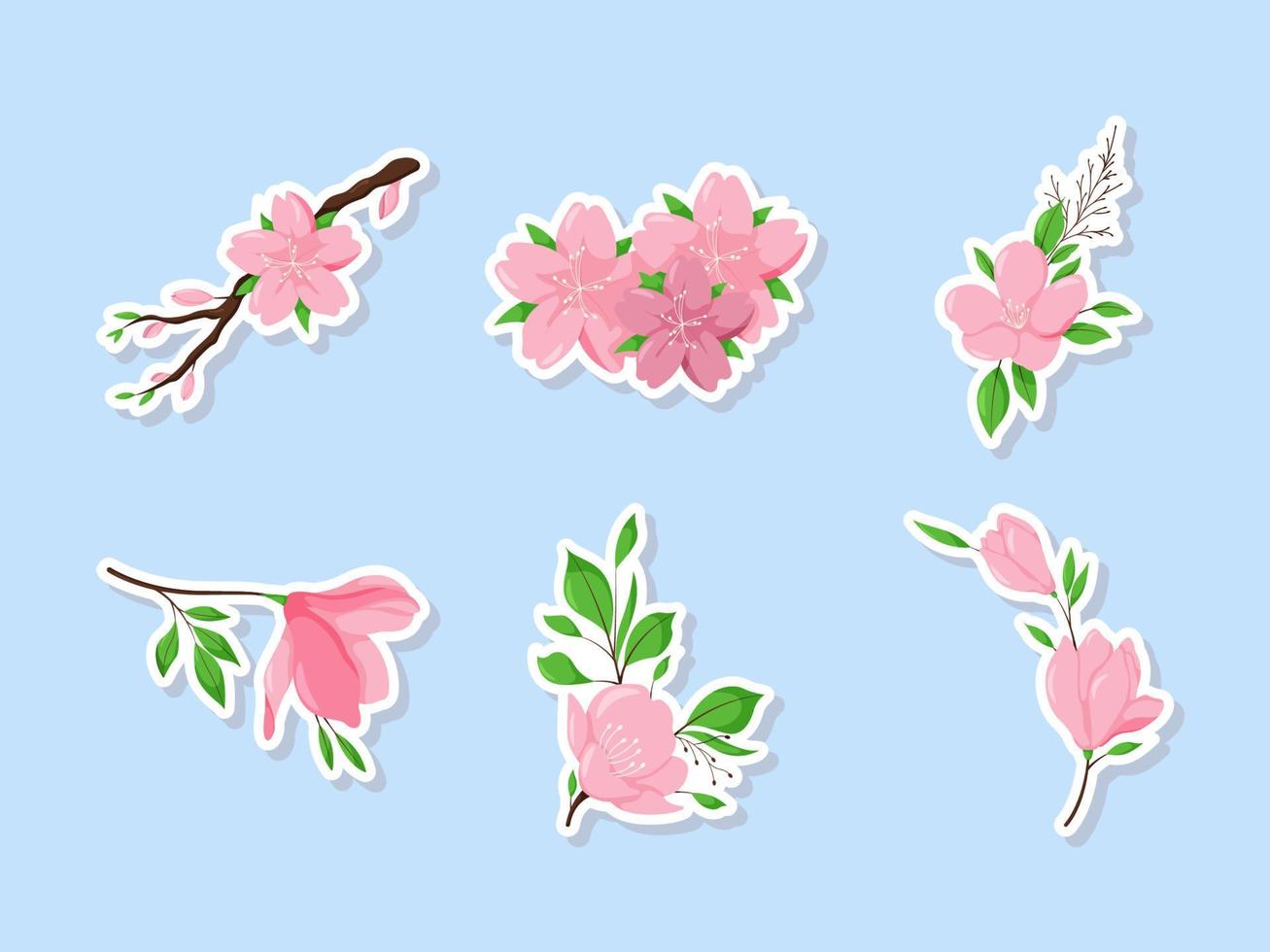 conjunto de pegatinas de flor de cerezo floral de primavera vector