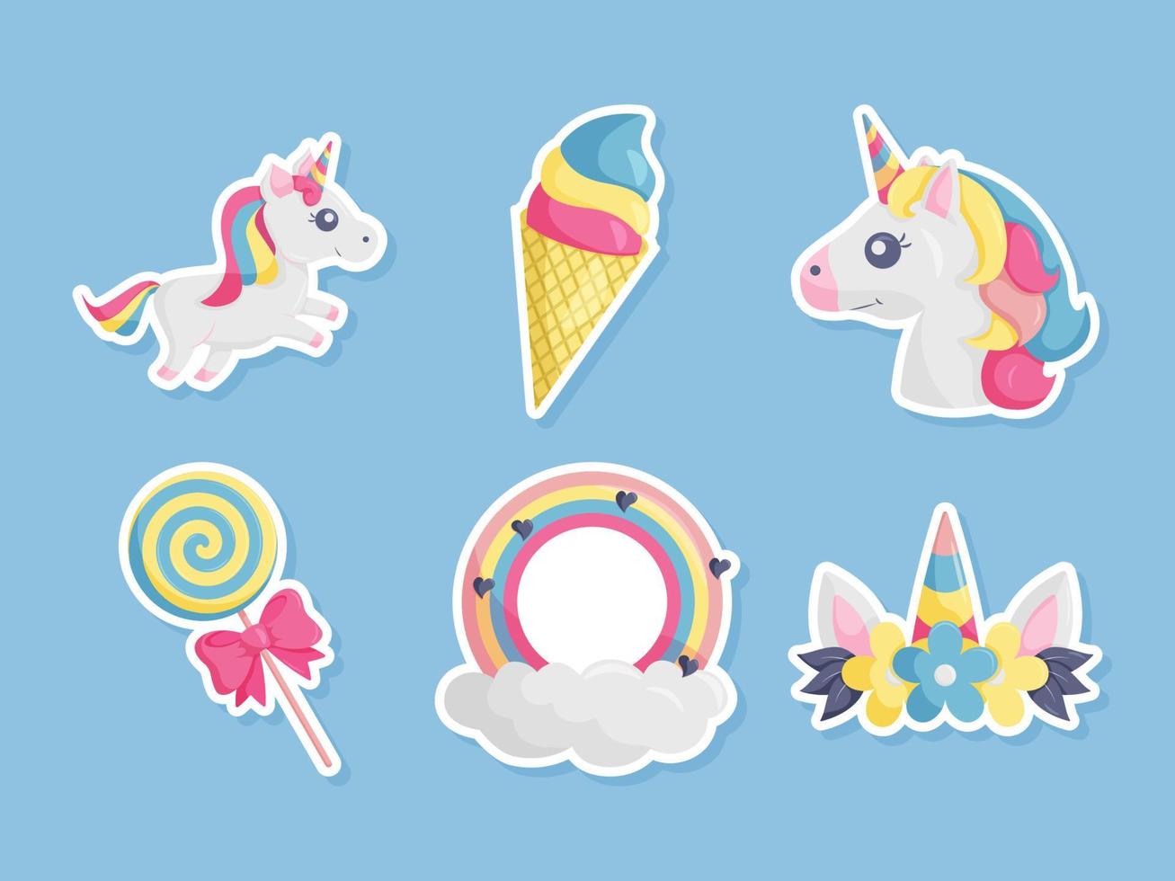 lindo conjunto de pegatinas de unicornio vector