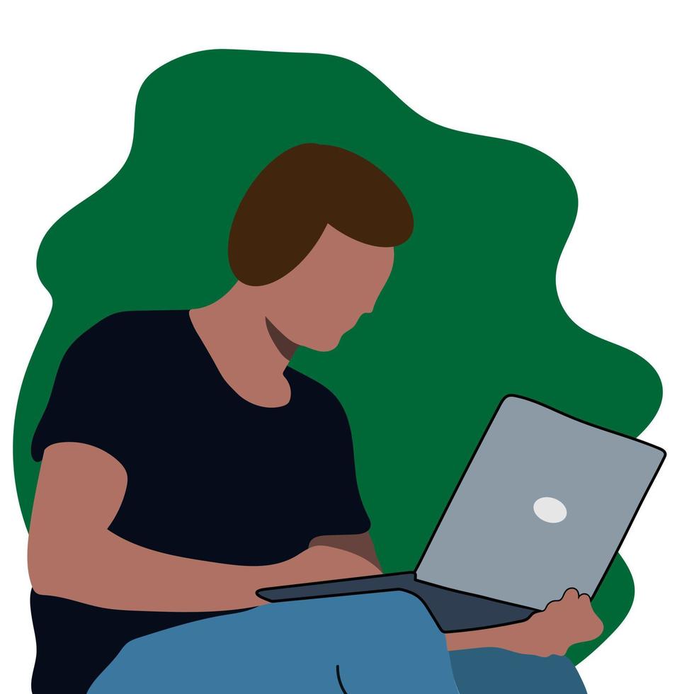 man holding laptop flat character perfect for design project vector