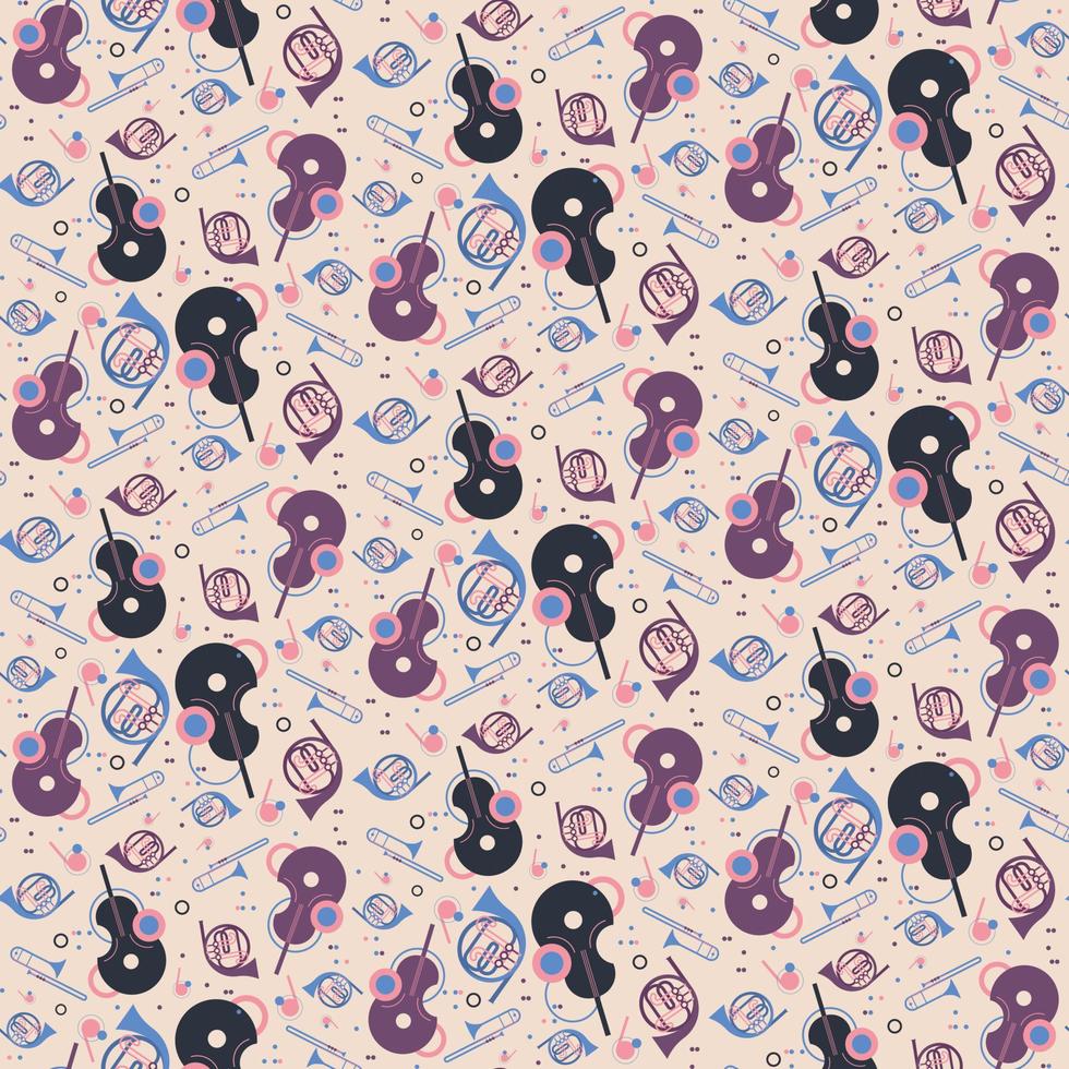 Seamless pattern with violin and french horn. vector