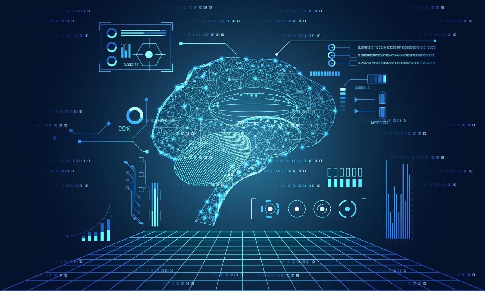 tecnología abstracta ui concepto futurista cerebro hud interfaz holograma elementos de gráfico de datos digitales, comunicación, informática y porcentaje de innovación circular en el fondo de diseño futuro de alta tecnología vector