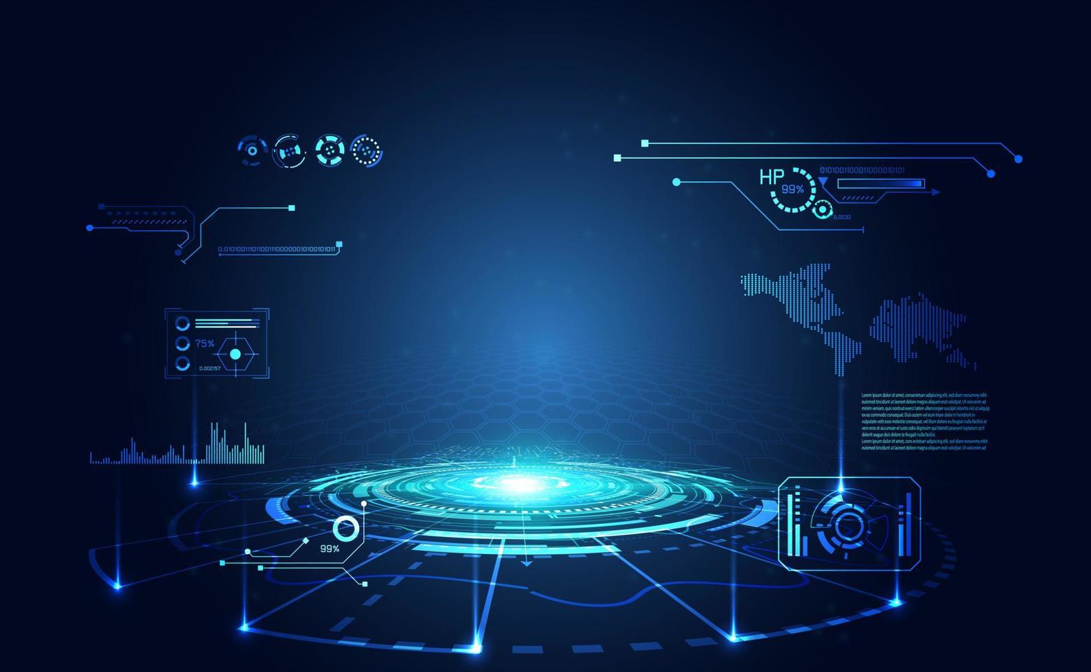 tecnología abstracta ui concepto futurista interfaz hud elementos de holograma de gráfico de datos digitales, comunicación, computación e innovación de porcentaje de vitalidad de círculo en el fondo de diseño futuro de alta tecnología vector