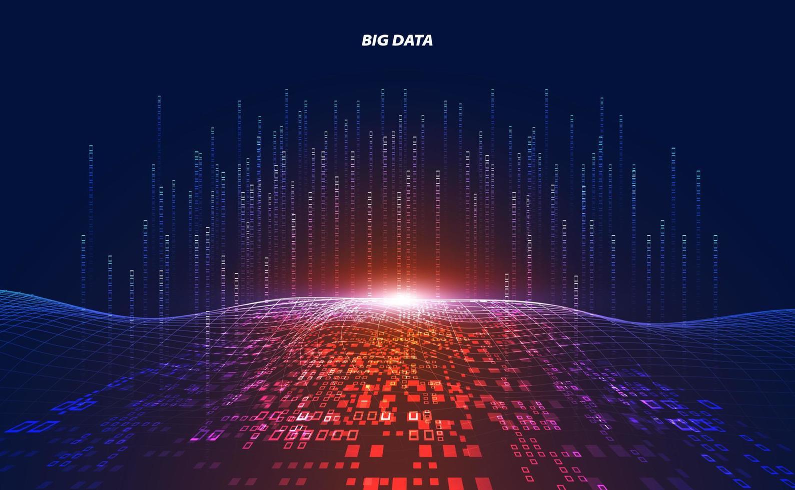 concepto de onda de tecnología abstracta datos de trabajo de inteligencia artificial y digital futurista para el futuro sobre fondo azul oscuro. vector